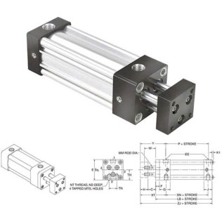 4.00CF2MNR3UT9AC27.00 Parker Hannifin Double-Acting Non-Rotating NFPA Triple-Piston Tie-Rod Pneumatic Cylinder - (2MNR Series)